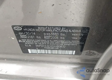 2014 Hyundai Elantra Se/Sport/Limited from USA, damaged, VIN 5NPDH4AE4EH480632